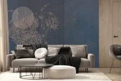 Fototapeta: Piwonie i róże na tle kratki