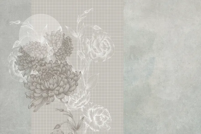 Fototapeta: Piwonie i róże na tle kratki