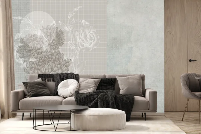 Fototapeta: Piwonie i róże na tle kratki