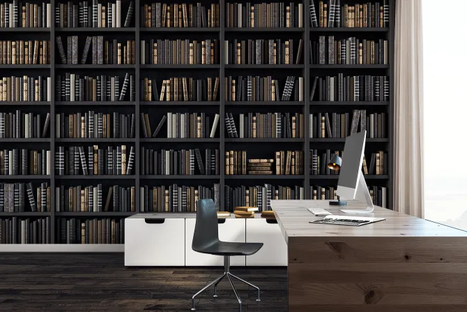 Fototapeta: Półki na książki w bibliotece ze starymi książkami 3d