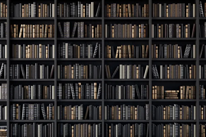 Fototapeta: Półki na książki w bibliotece ze starymi książkami 3d