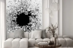 Fototapeta: Pęknięty betonowa ściana z otworem kulistym. zniszczenie abstrakcyjna