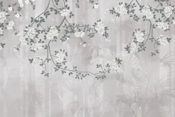 Fototapeta: Pnącza białych róż na roślinnym tle