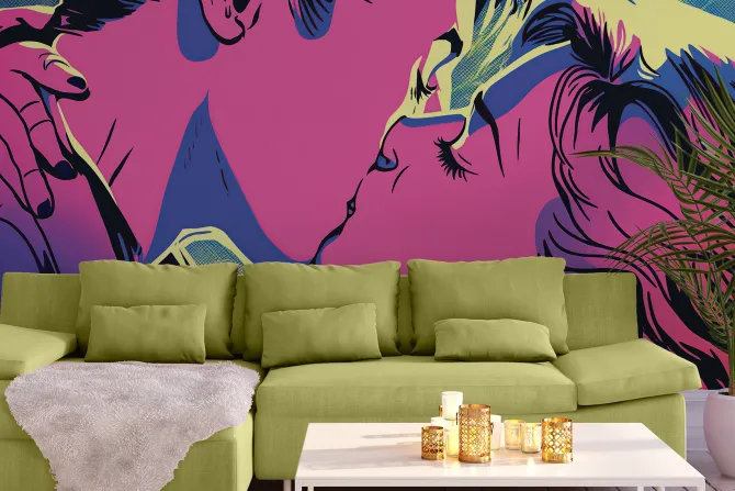 Fototapeta: Pocałunek kobiety i mężczyzny w stylu pop art