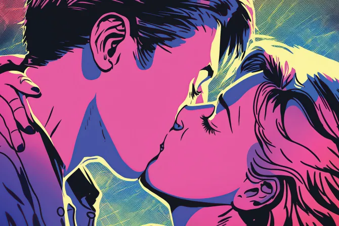 Fototapeta: Pocałunek kobiety i mężczyzny w stylu pop art