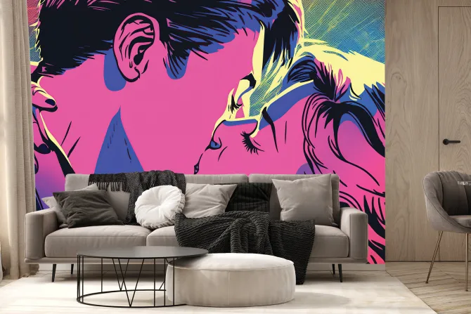 Fototapeta: Pocałunek kobiety i mężczyzny w stylu pop art