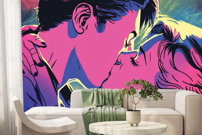 Fototapeta: Pocałunek kobiety i mężczyzny w stylu pop art