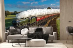 Fototapeta: Pociąg parowy jadący przez pola