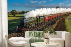 Fototapeta: Pociąg parowy jadący przez pola