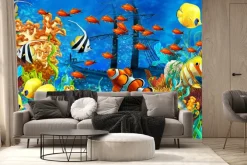 Fototapeta: Podwodny krajobraz z rybami statkiem i rafą koralową w żywych