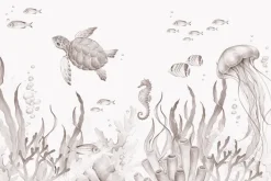 Fototapeta: Podwodny świat z morskimi zwierzętami akwarela dziecięca ilustracja