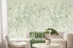 Fototapeta: Polna łąka z kwiatami i motylami w zieleni