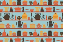 Fototapeta: Porcelanowa zastawa kuchenna na półkach