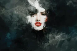 Fototapeta: Portret kobiety z czerwonymi ustami w czerni