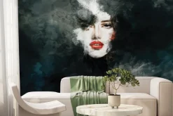 Fototapeta: Portret kobiety z czerwonymi ustami w czerni