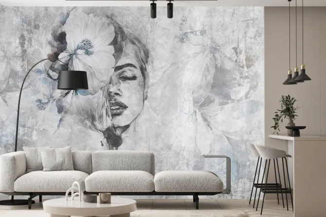 Fototapeta: Portret kobiety w artystycznym stylu z kwiatami