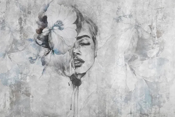 Fototapeta: Portret kobiety w artystycznym stylu z kwiatami