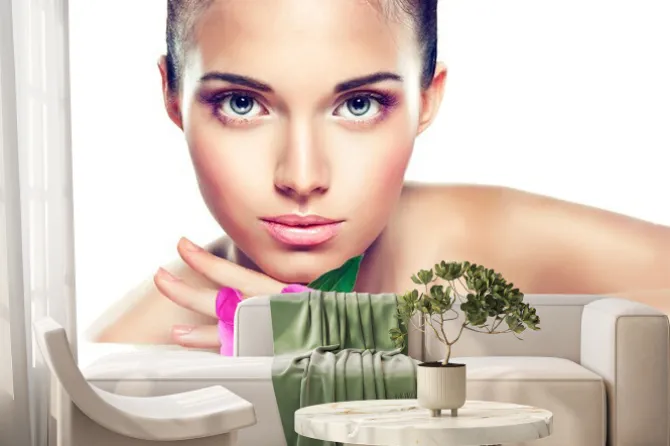 Fototapeta: Portret piękno. piękna dziewczyna spa z kwiatu piwonii