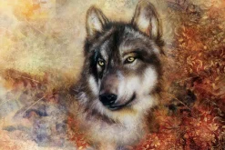 Fototapeta: Portret wilka z ozdobnym ornamentem w tle