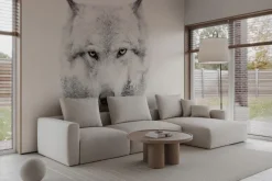 Fototapeta: Portret wilka z imitacją lasu iglastego