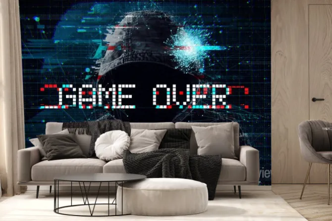 Fototapeta: Postać w kapturze z napisem game over