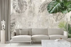 Fototapeta: Postarzane tło z tropikalnymi liśćmi