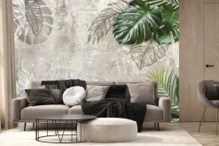 Fototapeta: Postarzane tło z tropikalnymi liśćmi