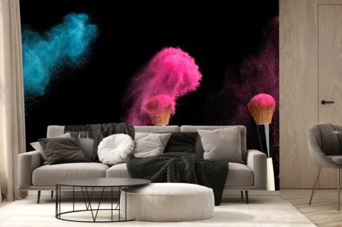 Fototapeta: Powderbrush na czarnym tle z niebieskim proszku powitalny