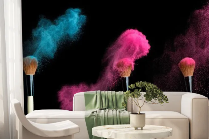 Fototapeta: Powderbrush na czarnym tle z niebieskim proszku powitalny