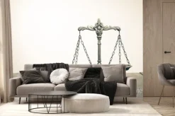 Fototapeta: Prawo wagi na stole. symbol sprawiedliwości. sepia zdjęcie