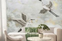 Fototapeta: Ptaki czaple w locie na tle z efektem marmuru