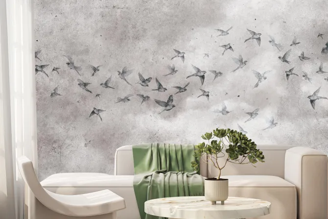 Fototapeta: Ptaki na betonowym tle w stylu loft