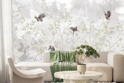 Fototapeta: Ptaki na gałęziach drzew betonowe tło