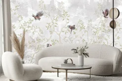 Fototapeta: Ptaki na gałęziach drzew betonowe tło