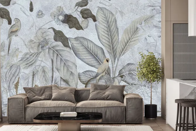 Fototapeta: Ptaki na tropikalnych liściach egzotyczne rośliny natura