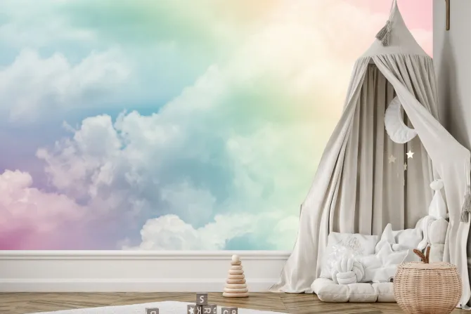 Fototapeta: Puszyste chmury w tęczowych kolorach