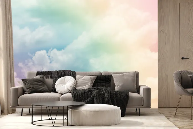 Fototapeta: Puszyste chmury w tęczowych kolorach