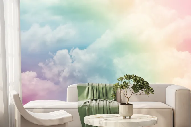 Fototapeta: Puszyste chmury w tęczowych kolorach