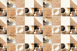 Fototapeta: Płytki w kształcie kwadratu z filiżankami kawy