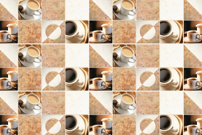 Fototapeta: Płytki w kształcie kwadratu z filiżankami kawy