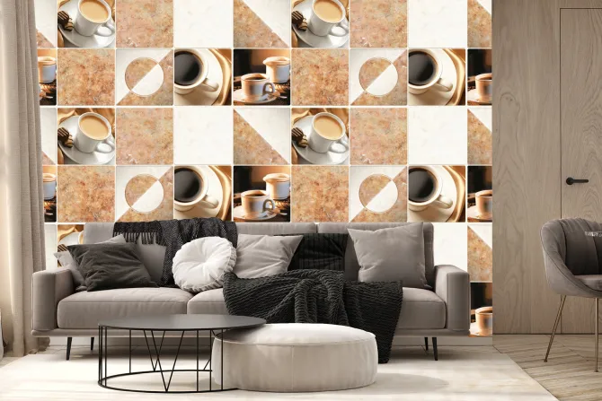 Fototapeta: Płytki w kształcie kwadratu z filiżankami kawy