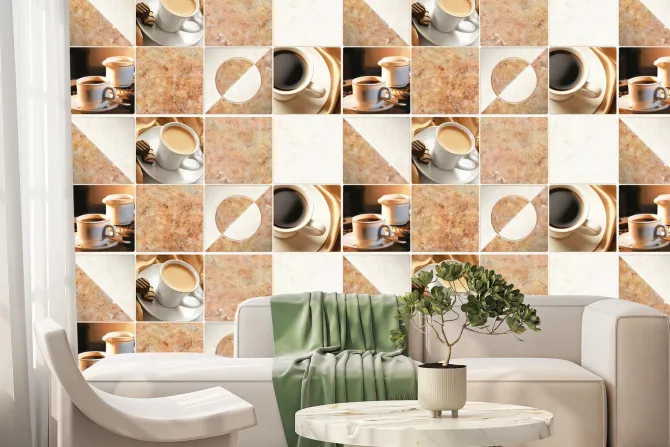 Fototapeta: Płytki w kształcie kwadratu z filiżankami kawy