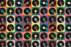 Fototapeta: Płyty winylowe na kolorowych kafelkach