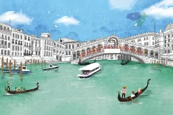 Fototapeta: Ręcznie rysowany most rialto z gondolami