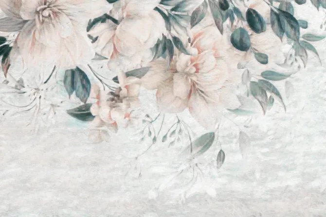 Fototapeta: Róże i zielone liście na teksturowym tle