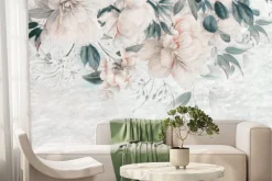 Fototapeta: Róże i zielone liście na teksturowym tle