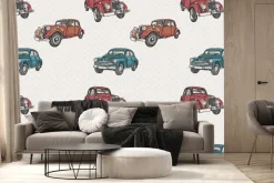 Fototapeta: Retro auta na tle w kropki