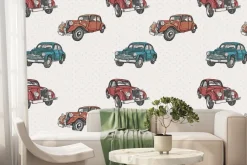 Fototapeta: Retro auta na tle w kropki