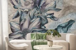 Fototapeta: Retro wzór z niebieskimi kwiatami lotosu