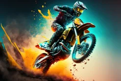 Fototapeta: Rider na motocyklu terenowym w locie